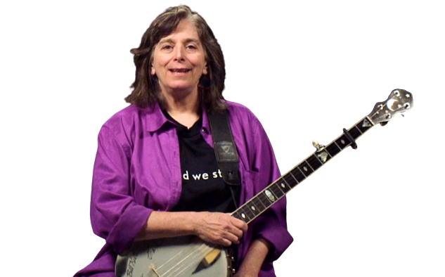 Cathy Fink holding the banjo